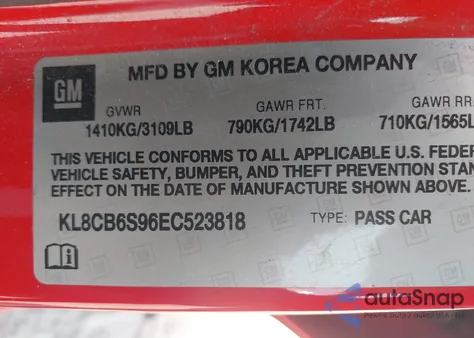 2014 Chevrolet Spark Ls Auto z USA, uszkodzony, nr VIN KL8CB6S96EC523818